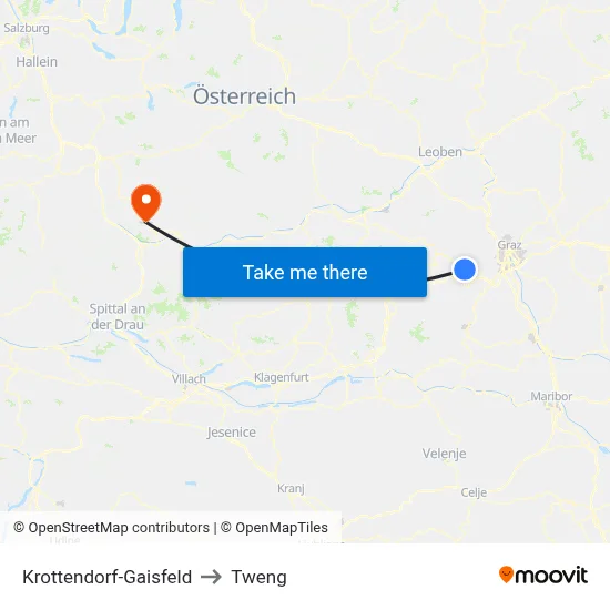 Krottendorf-Gaisfeld to Tweng map