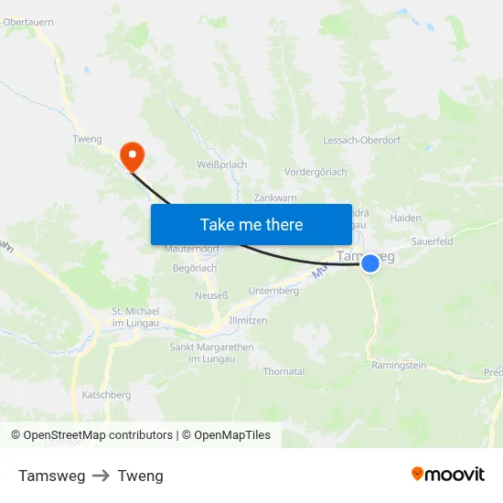 Tamsweg to Tweng map