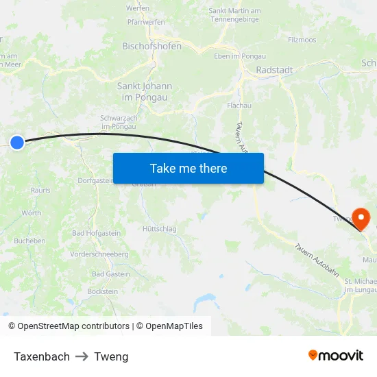 Taxenbach to Tweng map