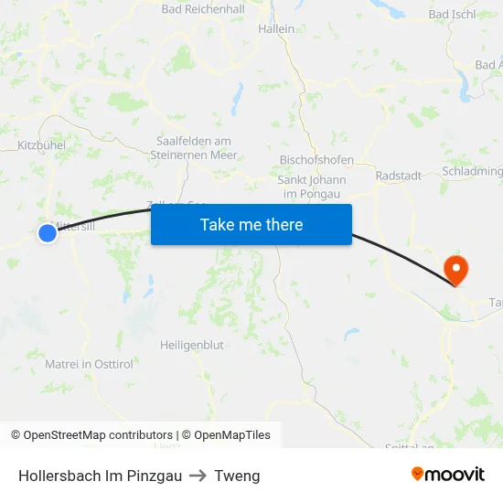 Hollersbach Im Pinzgau to Tweng map