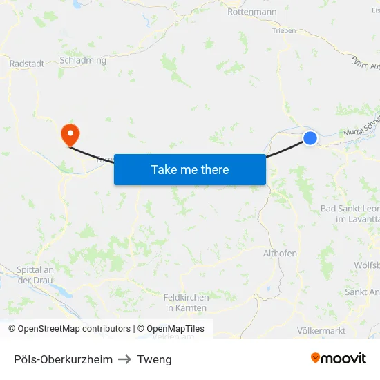 Pöls-Oberkurzheim to Tweng map