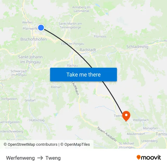 Werfenweng to Tweng map