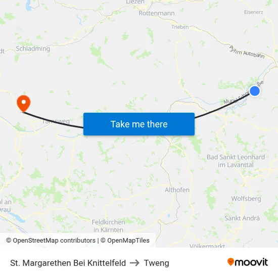 St. Margarethen Bei Knittelfeld to Tweng map