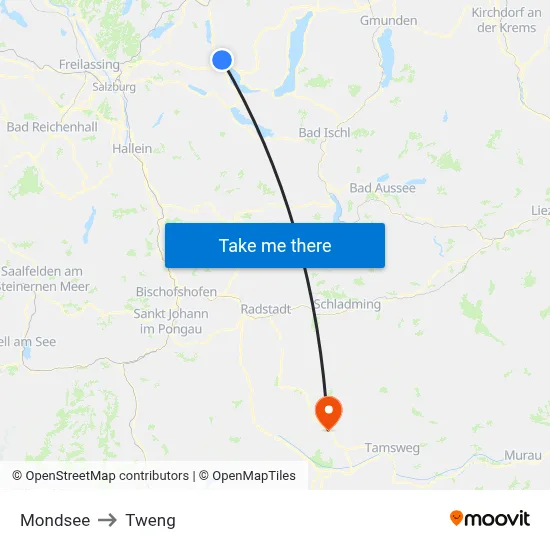 Mondsee to Tweng map