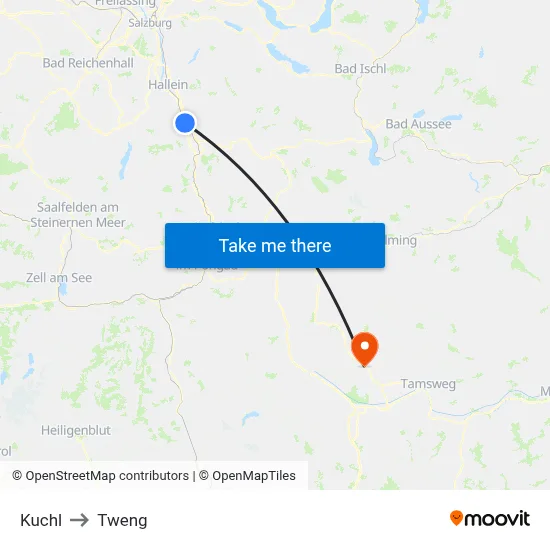 Kuchl to Tweng map