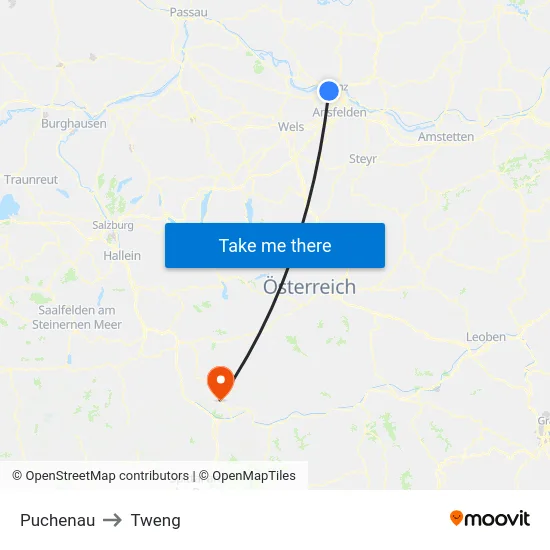 Puchenau to Tweng map
