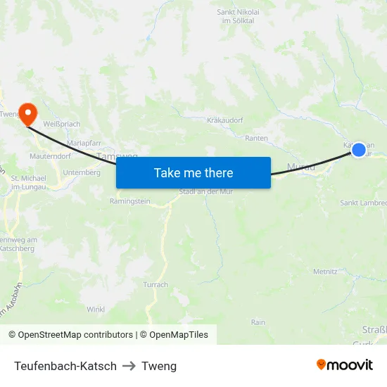 Teufenbach-Katsch to Tweng map