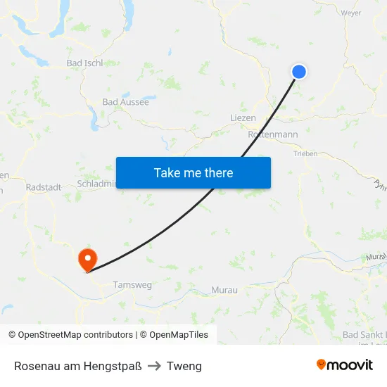 Rosenau am Hengstpaß to Tweng map