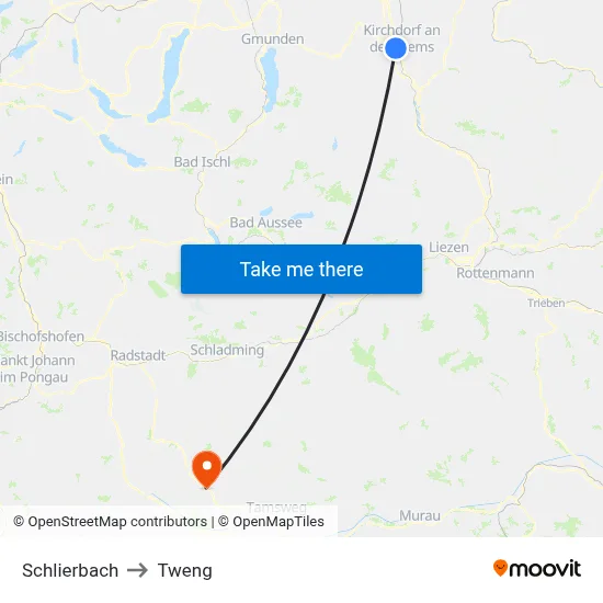 Schlierbach to Tweng map