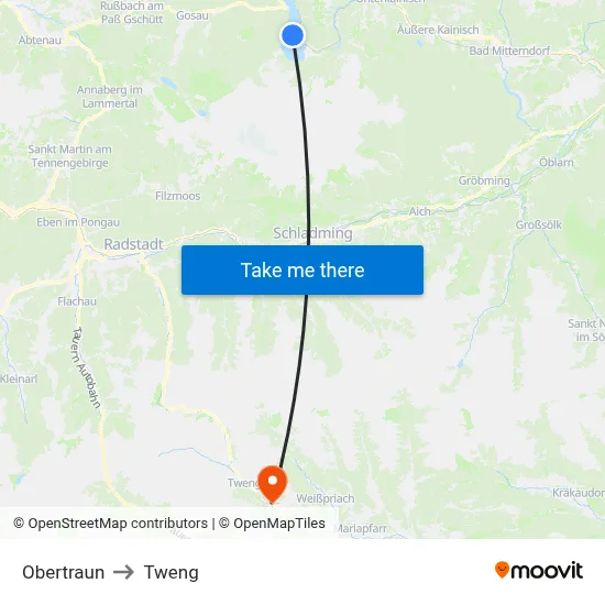 Obertraun to Tweng map