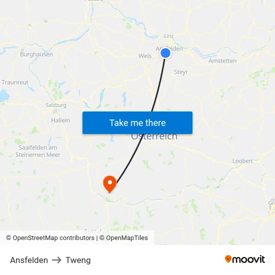 Ansfelden to Tweng map