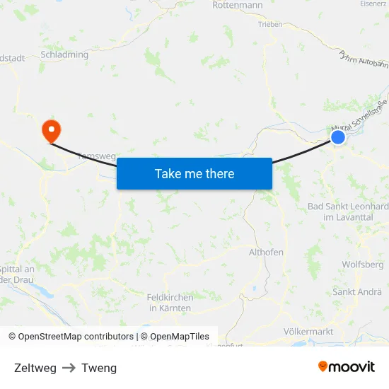 Zeltweg to Tweng map