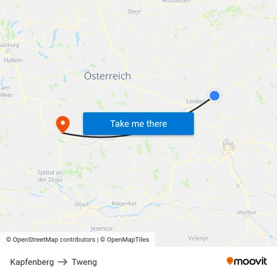 Kapfenberg to Tweng map