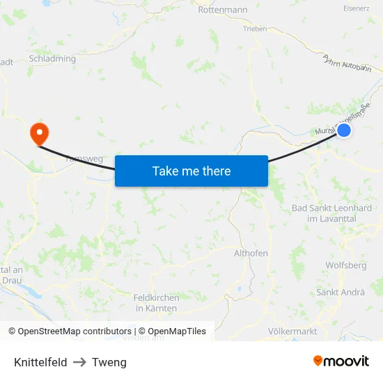Knittelfeld to Tweng map