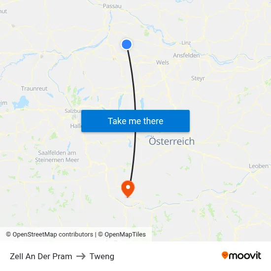 Zell An Der Pram to Tweng map