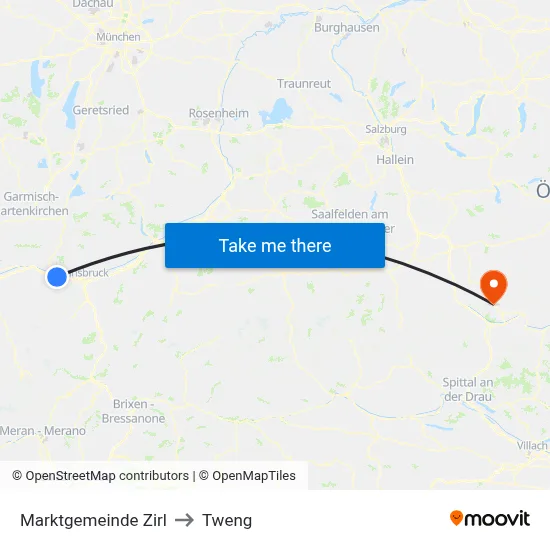 Marktgemeinde Zirl to Tweng map
