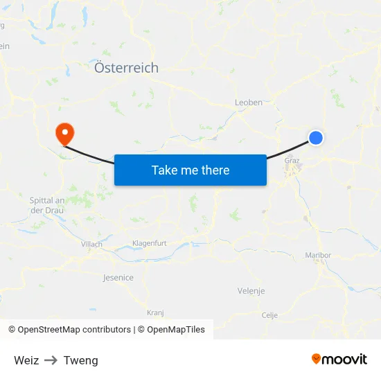 Weiz to Tweng map