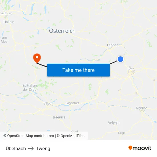 Übelbach to Tweng map