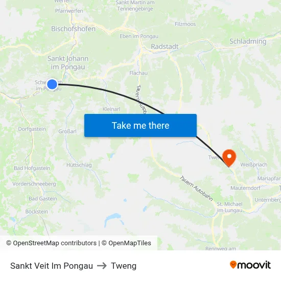 Sankt Veit Im Pongau to Tweng map