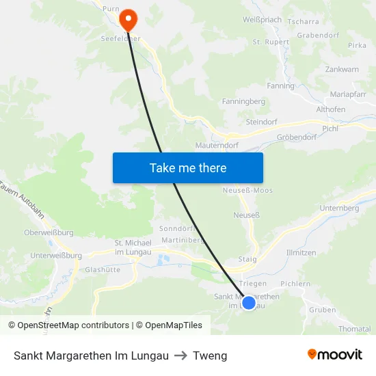 Sankt Margarethen Im Lungau to Tweng map