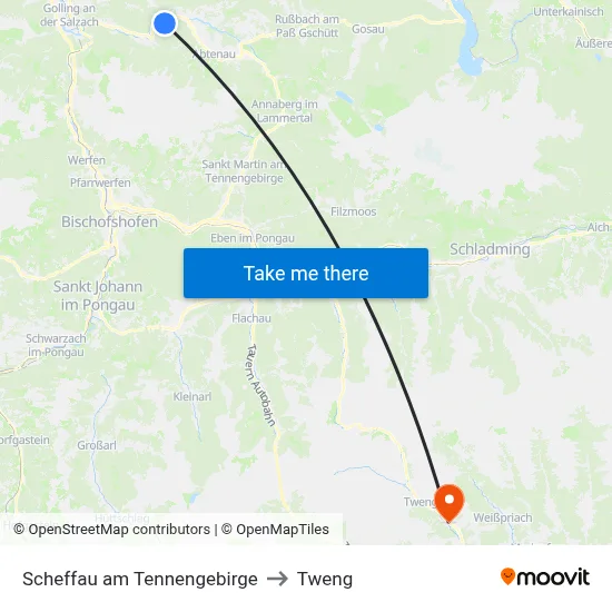 Scheffau am Tennengebirge to Tweng map