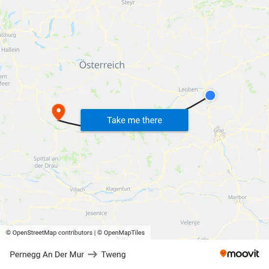 Pernegg An Der Mur to Tweng map