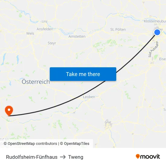 Rudolfsheim-Fünfhaus to Tweng map