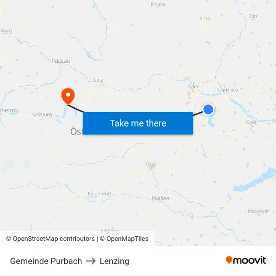 Gemeinde Purbach to Lenzing map