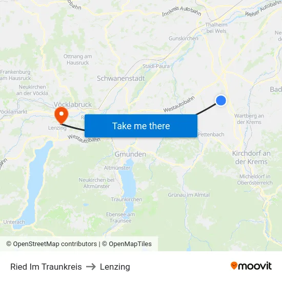 Ried Im Traunkreis to Lenzing map