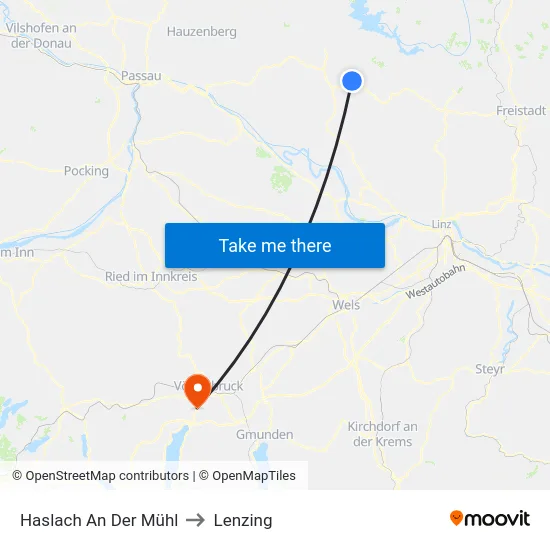 Haslach An Der Mühl to Lenzing map
