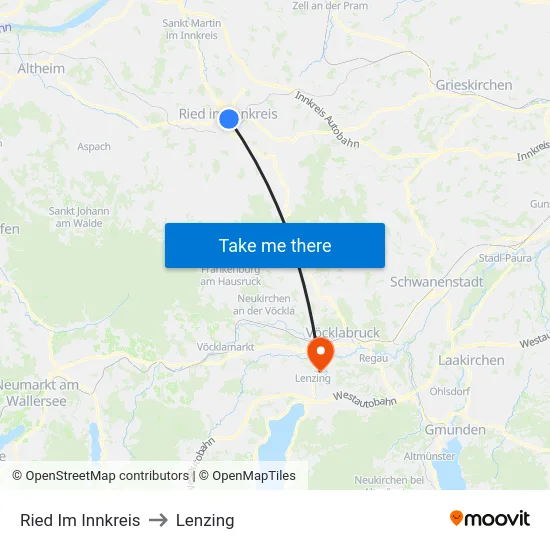 Ried Im Innkreis to Lenzing map