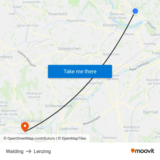 Walding to Lenzing map
