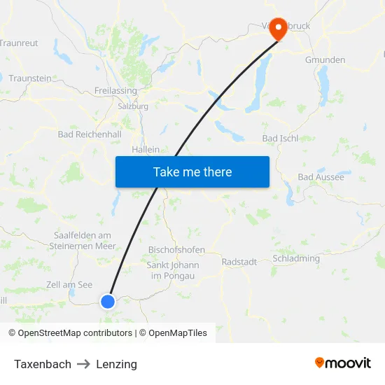 Taxenbach to Lenzing map