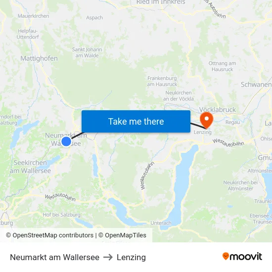 Neumarkt am Wallersee to Lenzing map