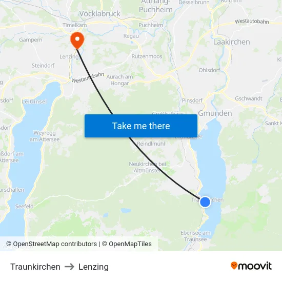 Traunkirchen to Lenzing map