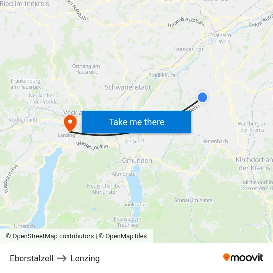 Eberstalzell to Lenzing map