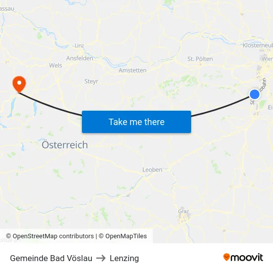 Gemeinde Bad Vöslau to Lenzing map