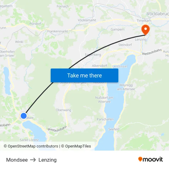 Mondsee to Lenzing map