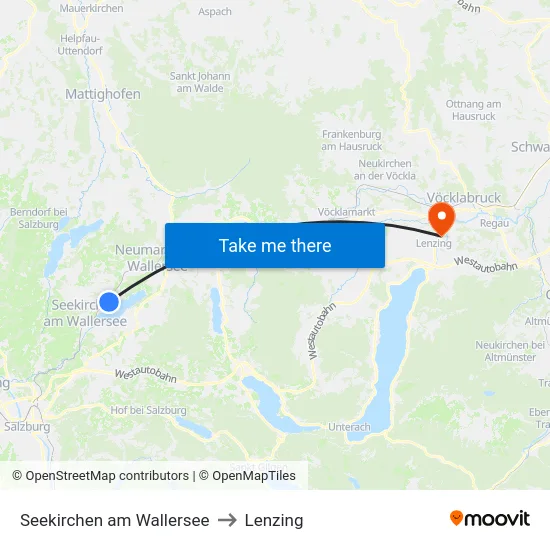 Seekirchen am Wallersee to Lenzing map