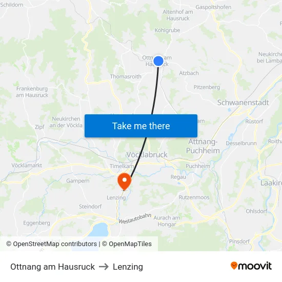 Ottnang am Hausruck to Lenzing map