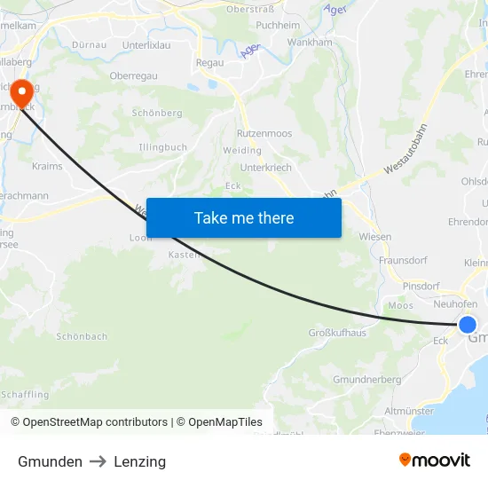 Gmunden to Lenzing map