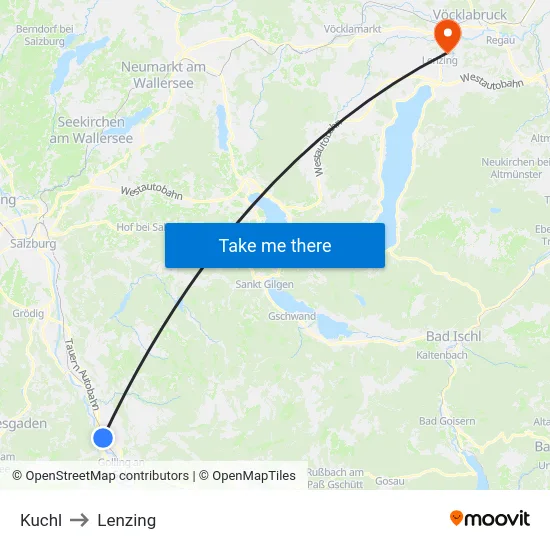 Kuchl to Lenzing map