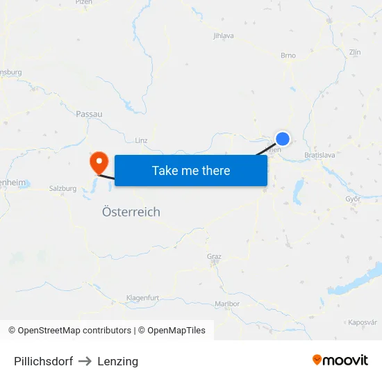 Pillichsdorf to Lenzing map
