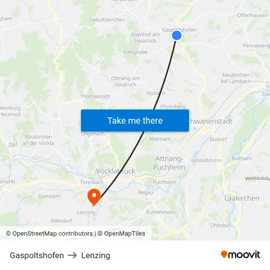 Gaspoltshofen to Lenzing map