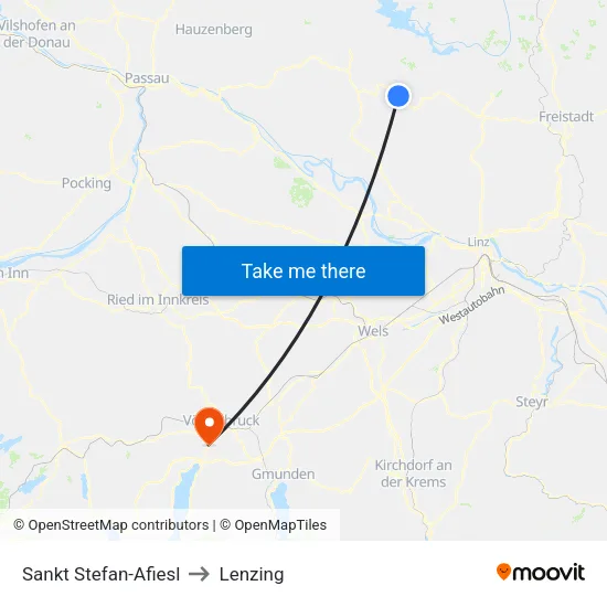 Sankt Stefan-Afiesl to Lenzing map