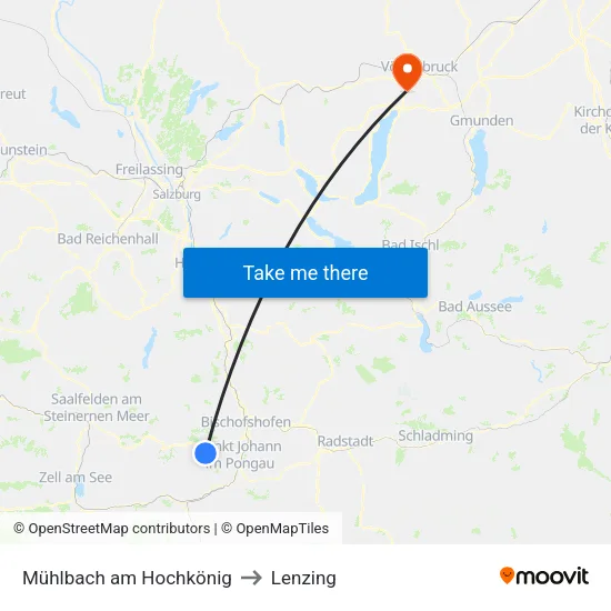 Mühlbach am Hochkönig to Lenzing map