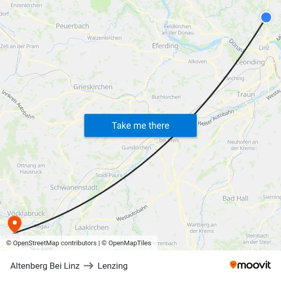 Altenberg Bei Linz to Lenzing map