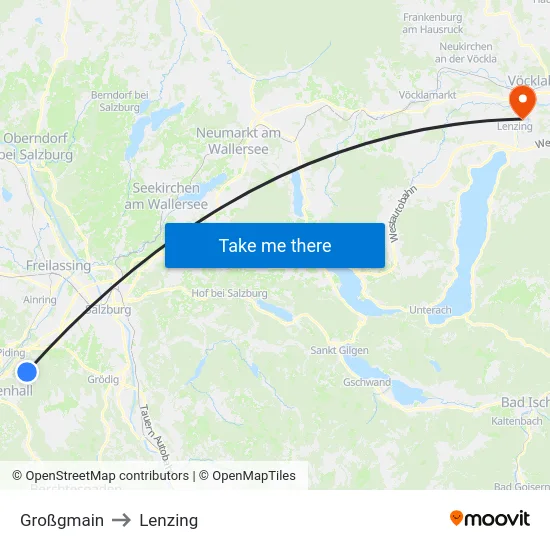 Großgmain to Lenzing map