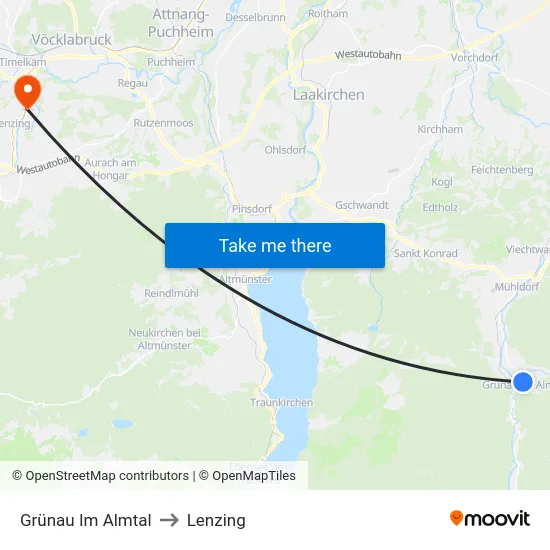 Grünau Im Almtal to Lenzing map
