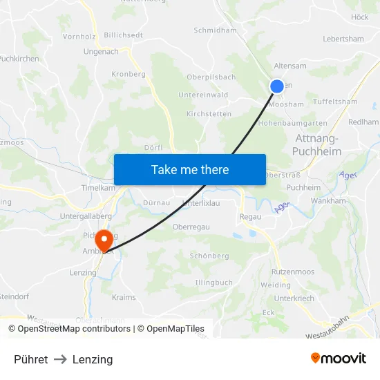 Pühret to Lenzing map